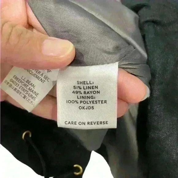 LL Bean Jacket Womens XS Black Chore Coat Linen Rayon Blend Hide Away Hood - Picture 8 of 13